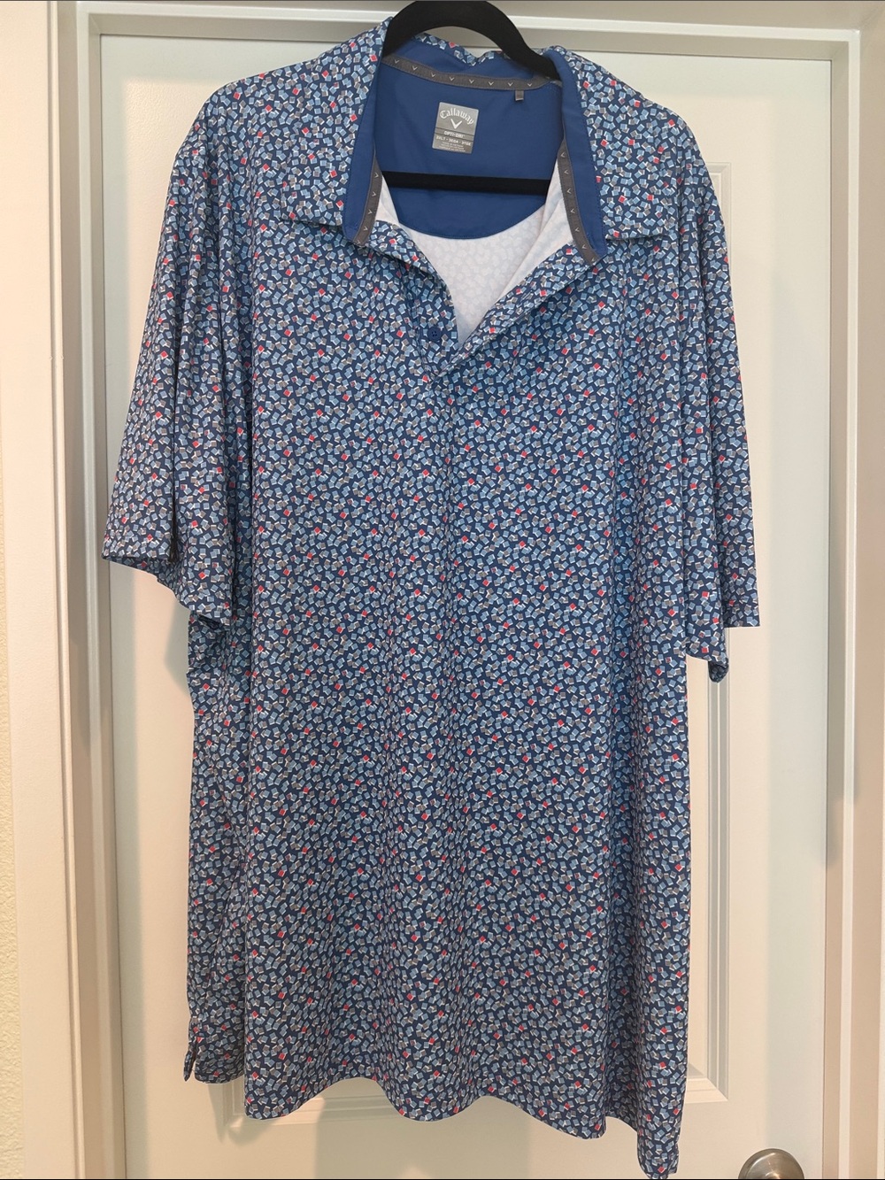 Callaway Blue Micro Floral Golf Polo with Pink Accents